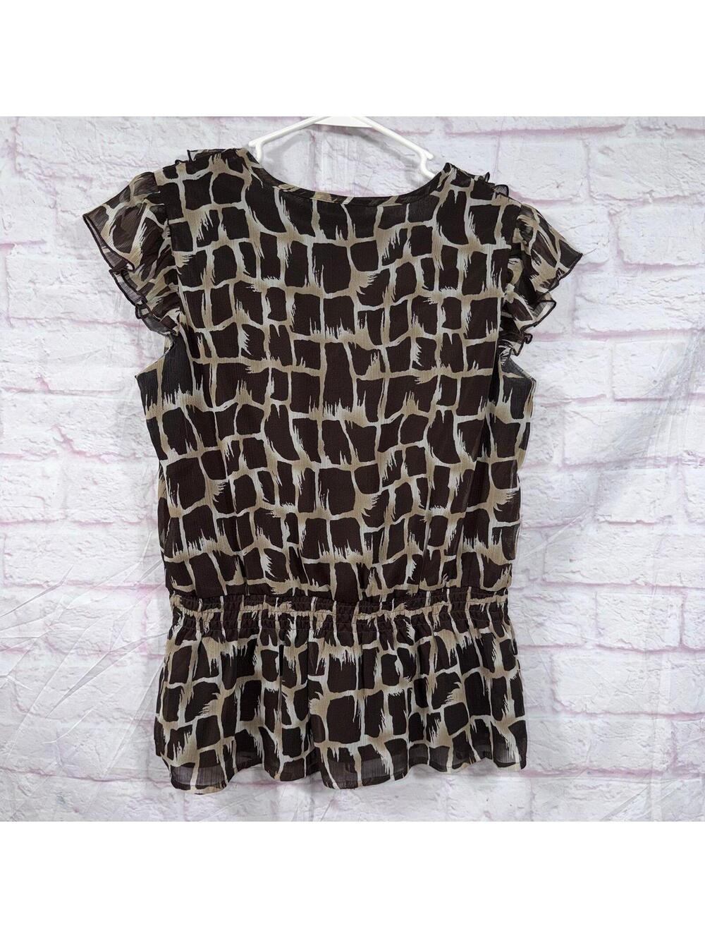 Cato Women’s Brown Abstract Print Ruffle Sleeveless Blouse Size Small - Picture 7 of 9